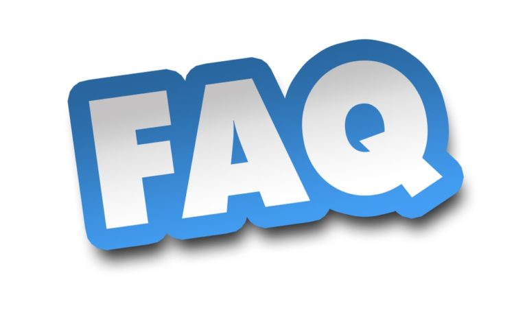 Bold, stylized text displaying 'FAQ' in large white letters with a blue outline, representing a Frequently Asked Questions section, commonly used for addressing common queries and providing helpful information.
