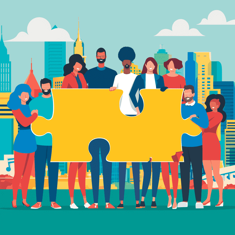 Criminal Defense in Nevada - las vegas community support resources Community members uniting pieces symbolizing resources and support available in Las Vegas.