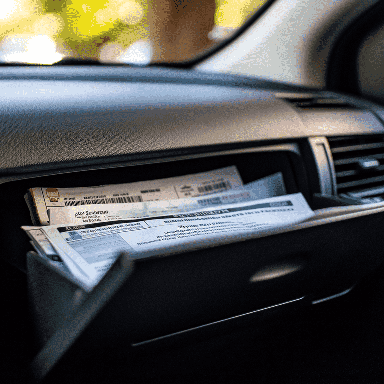 Organized glove compartment with essential documents for a traffic stop