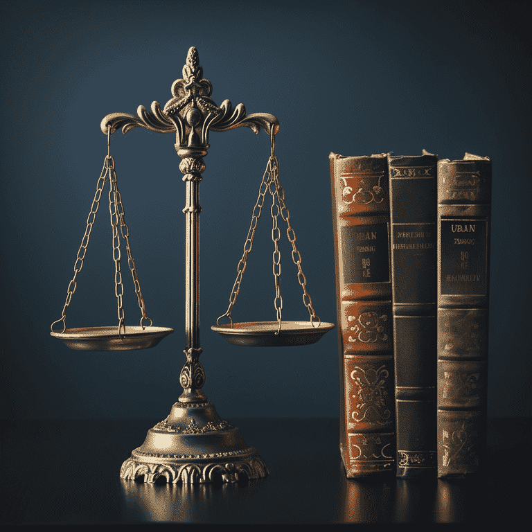 Scale of Justice Balancing Legal Books and a Protective Shield