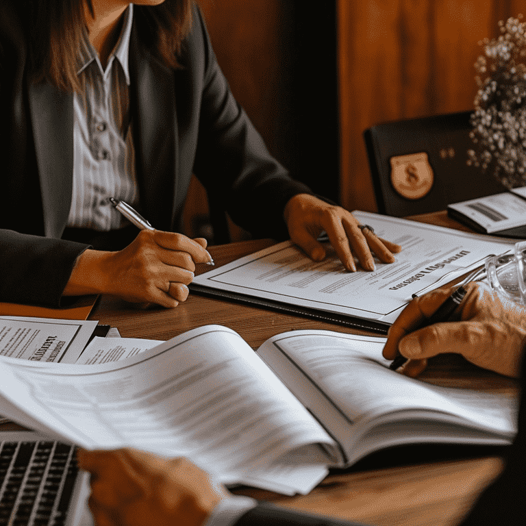 Two individuals negotiating alimony with legal documents on a table, symbolizing the negotiation process in a Nevada setting.