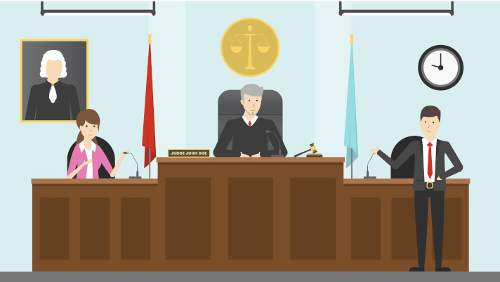judge in courtroom logo