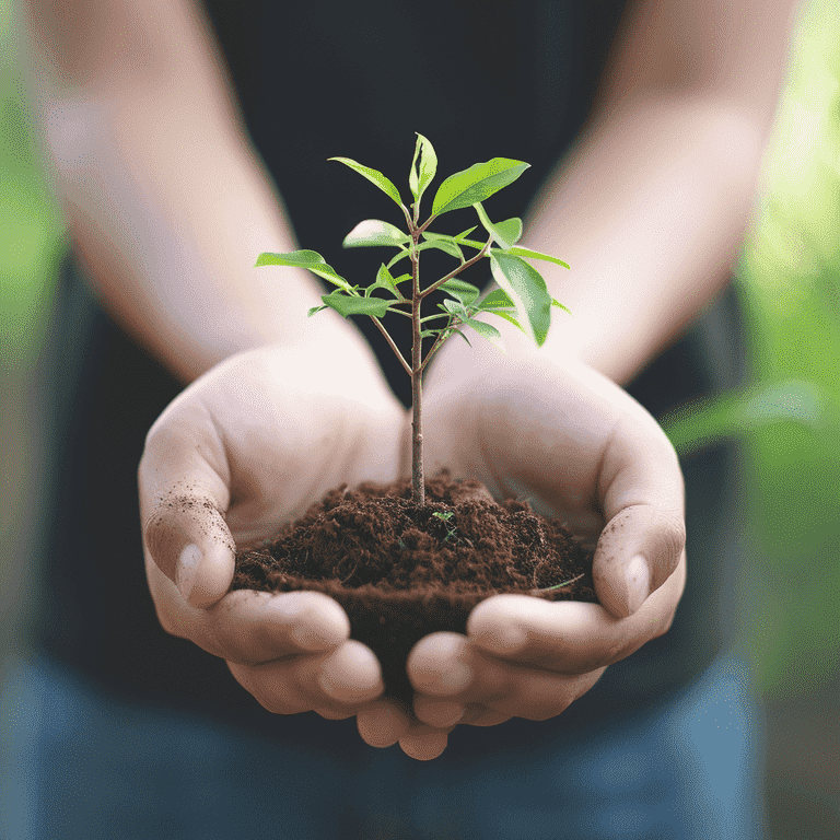 Hands Nurturing a Growing Tree – Symbolizing New Beginnings