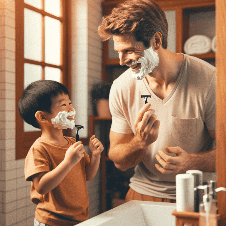 father and son shaving