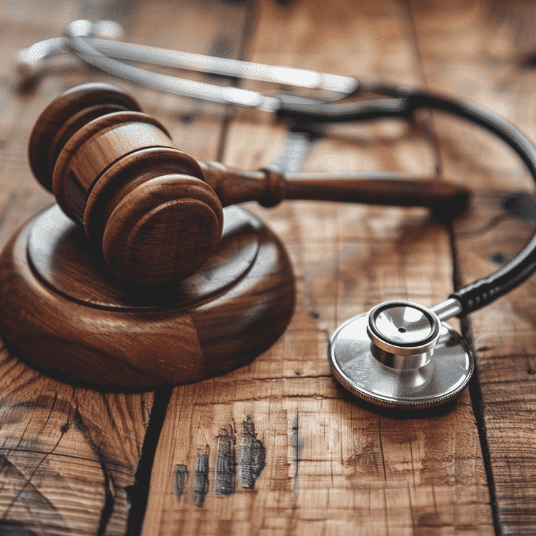 Gavel and stethoscope representing the intersection of law and medical analysis.
