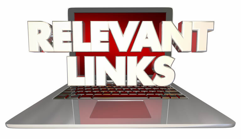 Graphic featuring the words 'Relevant Links' in bold 3D letters emerging from a laptop screen, symbolizing access to important and useful web resources related to the topic.