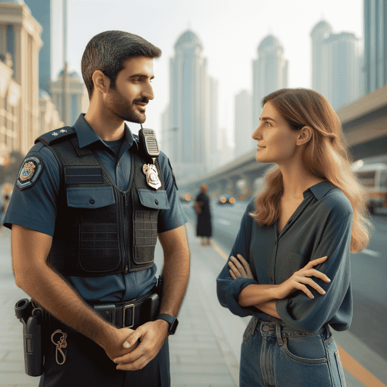 Police officer having a conversation with a civilian