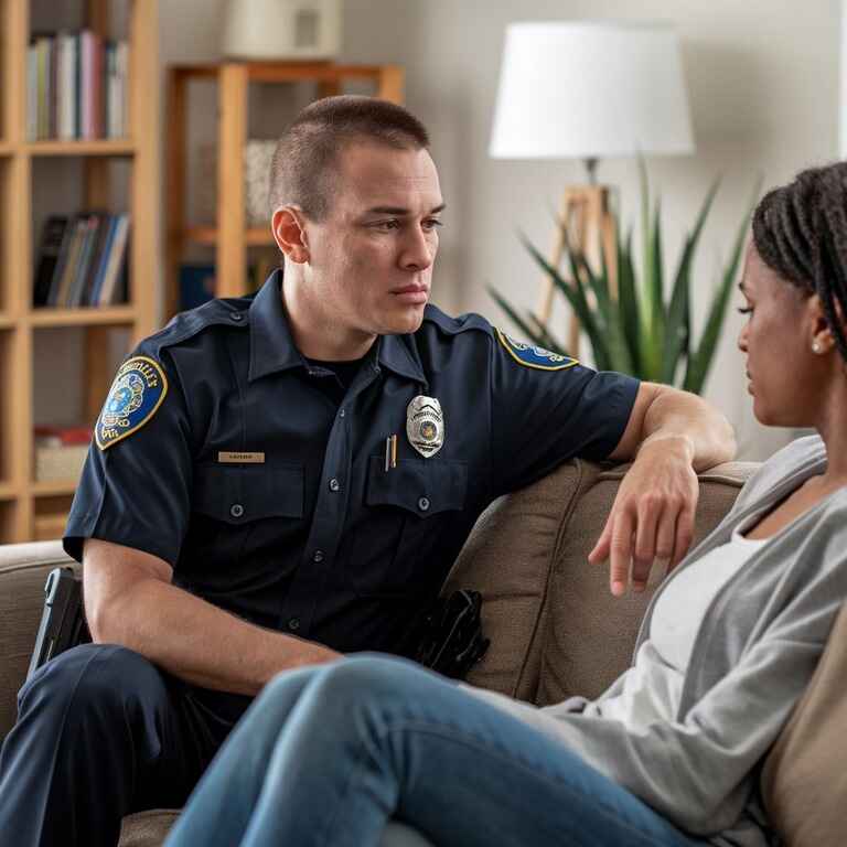 Law enforcement officer assisting a potential trafficking victim during an investigation.