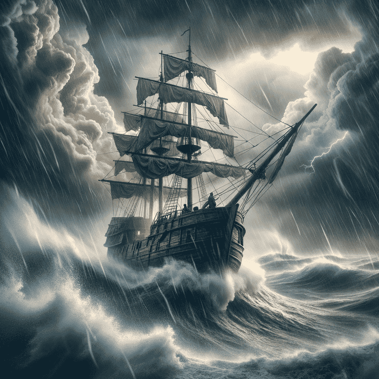 A ship navigating a storm, symbolizing navigating legal challenges using the necessity defense