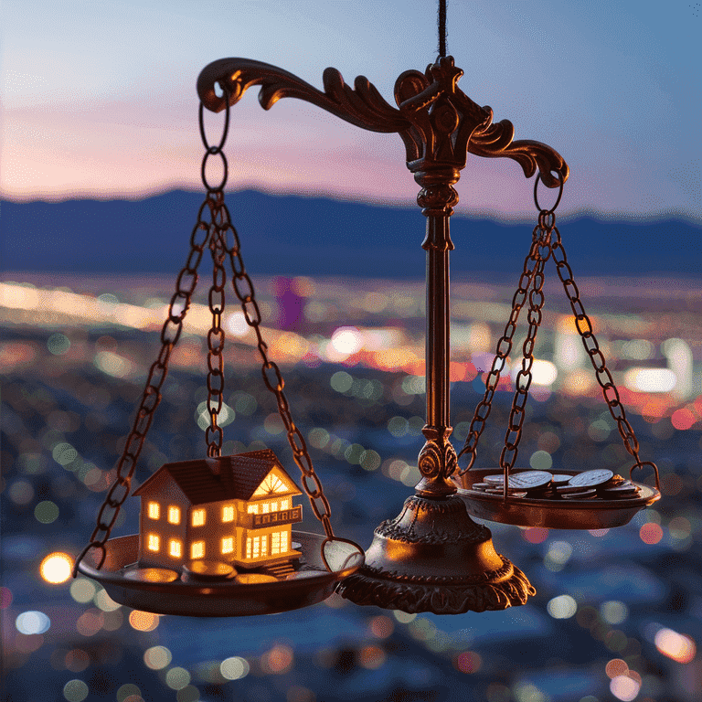 Balanced Scale with Coins and House Representing Financial Management During Divorce in Las Vegas