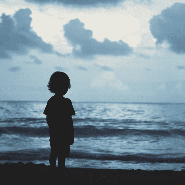 Silhouette of a child contemplating the horizon