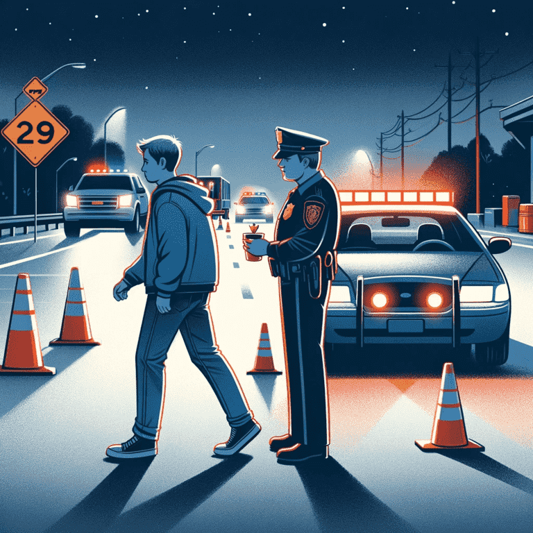 Respectful interaction with law enforcement during an arrest at a DUI checkpoint.