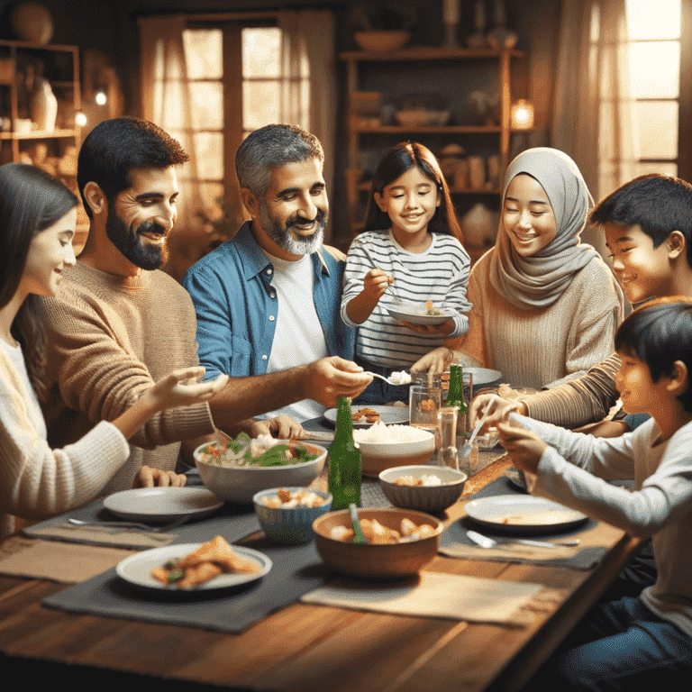 A diverse, blended family sharing a joyful moment.