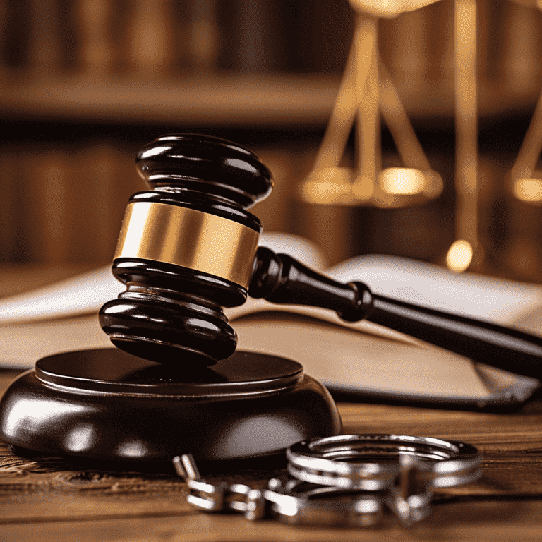 Gavel and handcuffs on a desk, representing the impact of legal conviction.