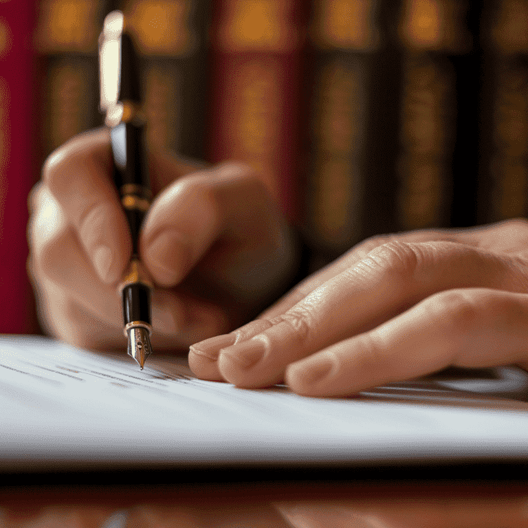 Close-up of hands preparing to write a will, symbolizing the first step in estate planning.