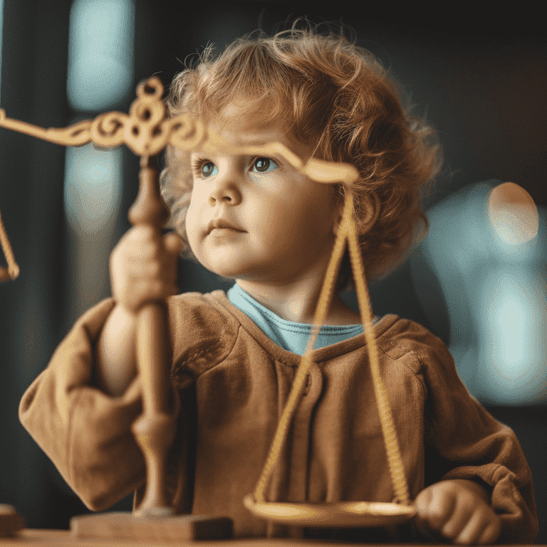 Child holding a toy scale, representing their influence in custody decision-making.