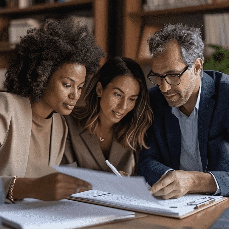 Couple consulting with a lawyer about their prenuptial agreement