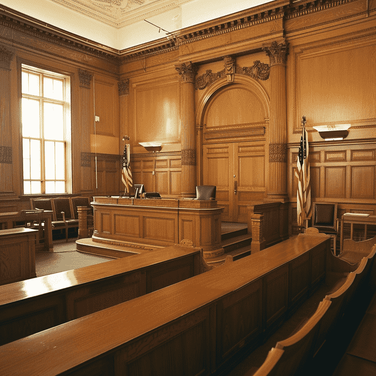 A courtroom setting depicting the environment of criminal trials and legal judgments.