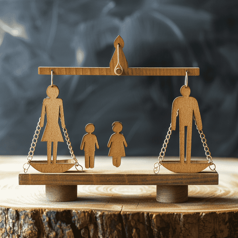 Scales of justice balancing parents and child symbolizing custody decisions in Nevada.