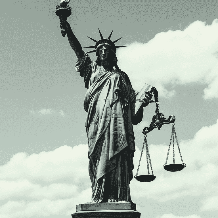 Statue of Liberty Holding Scales of Justice Representing Defendant's Rights