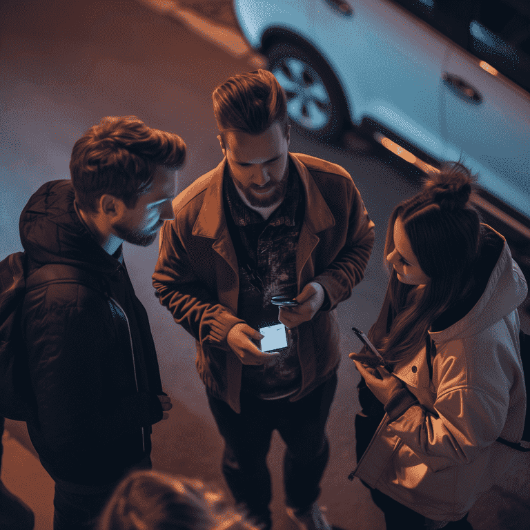 Friends planning a night out with one holding car keys as a designated driver, highlighting preventive measures against drunk driving.