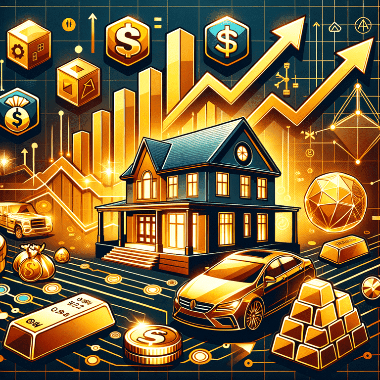 Assorted investment symbols indicating the management of investments and assets during divorce proceedings.