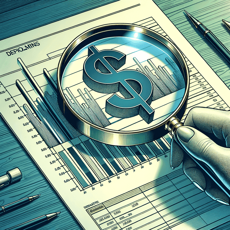 Magnifying glass scrutinizing income documents for verification in the divorce process.