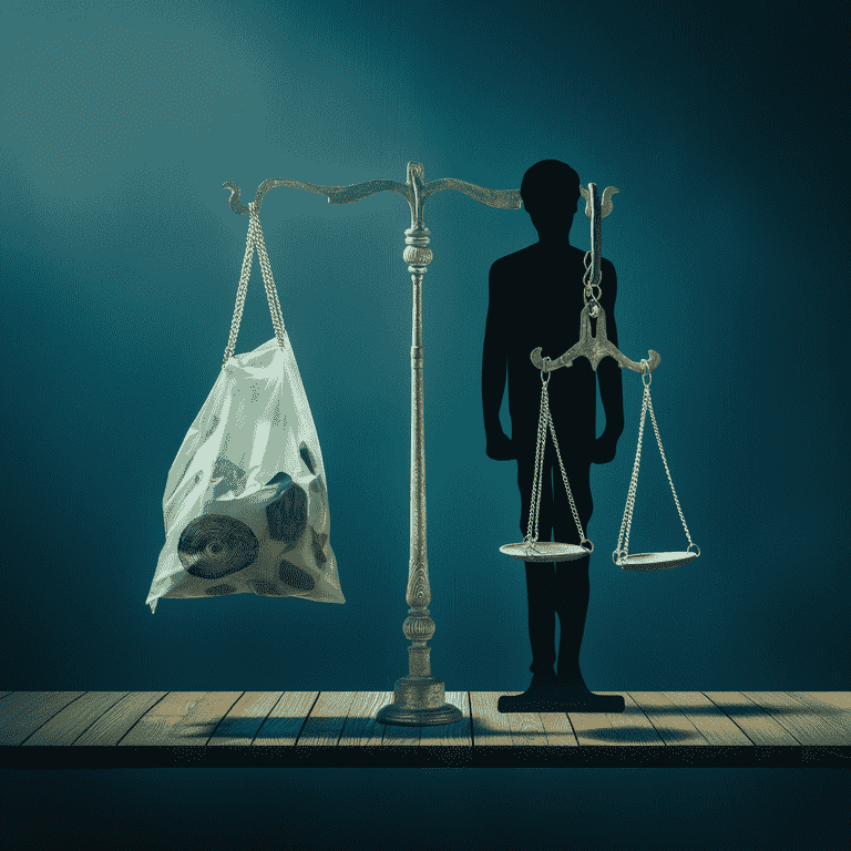 Scale of justice balancing physical and circumstantial evidence.