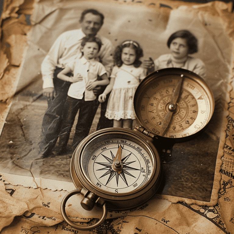 Compass on a Family Photograph Depicting Navigation Through Custody Disputes