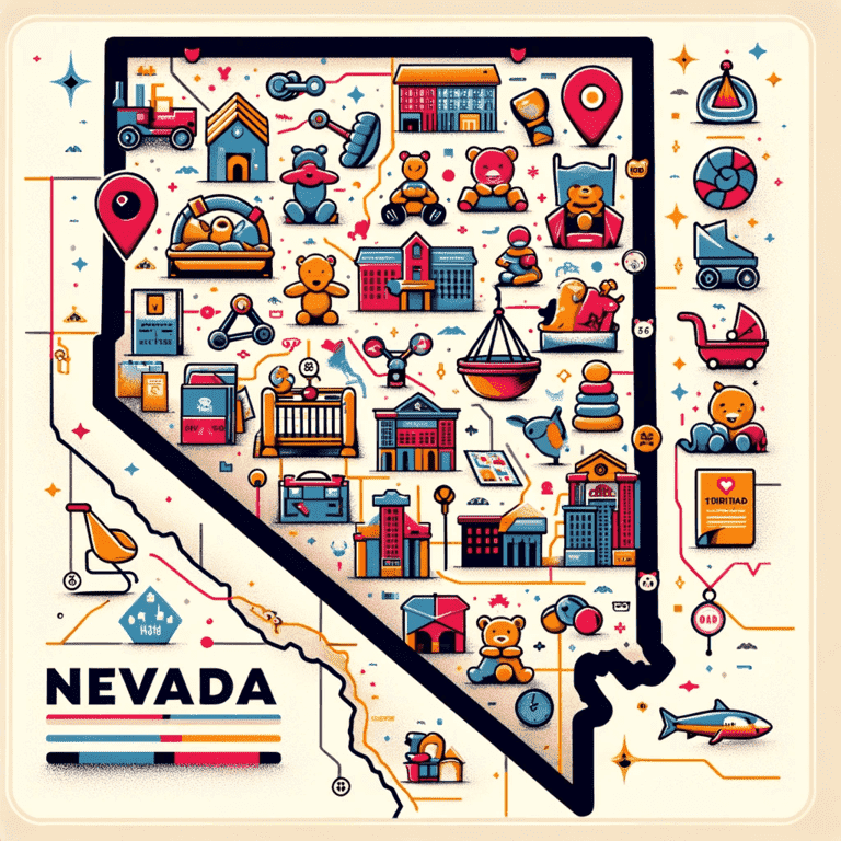 Illustrative map of Nevada highlighting diverse childcare services, symbolizing the journey of navigating childcare options.