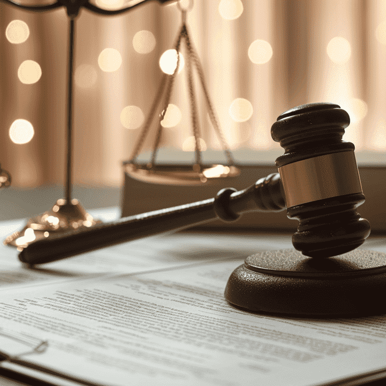 Gavel and scale of justice with a prenuptial agreement