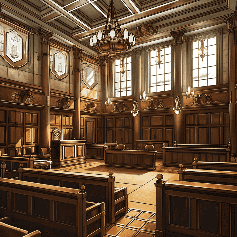 Illustration of a Courtroom Evolving from Traditional to Modern, Symbolizing Recent Legal Developments and Reforms