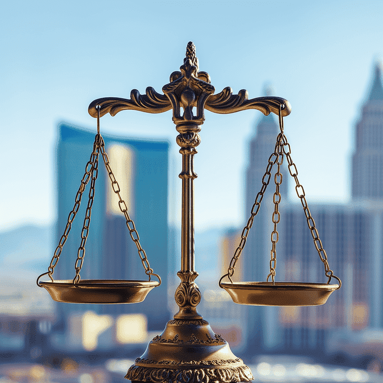 Scales of Justice over the Las Vegas Skyline