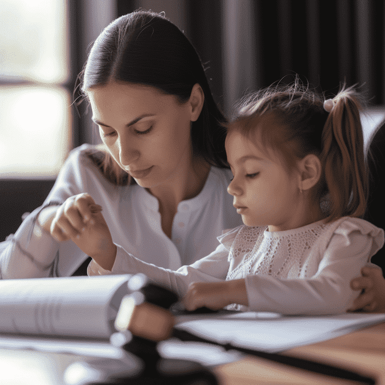 Single Parent Contemplating Responsibilities with Gavel or Legal Document, Representing Sole Legal Custody