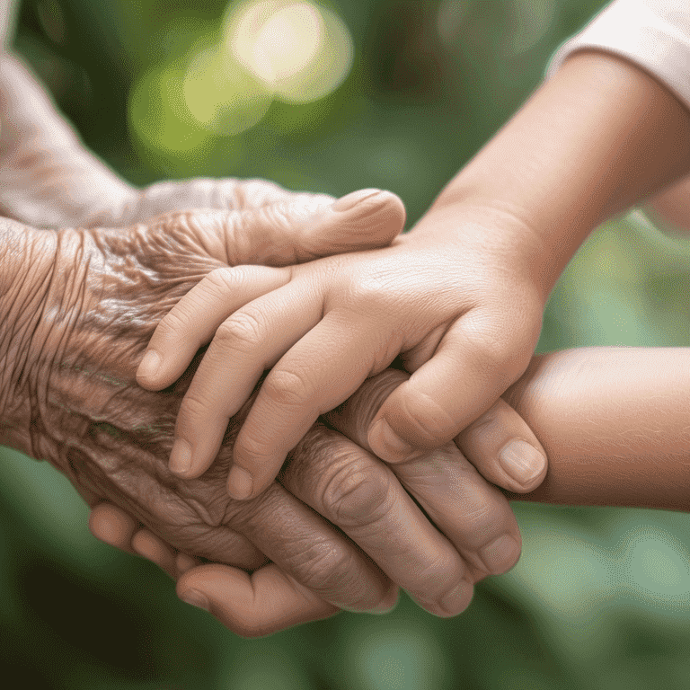 Older hands being cradled by younger hands, symbolizing care and the need to understand and prevent elderly abuse.