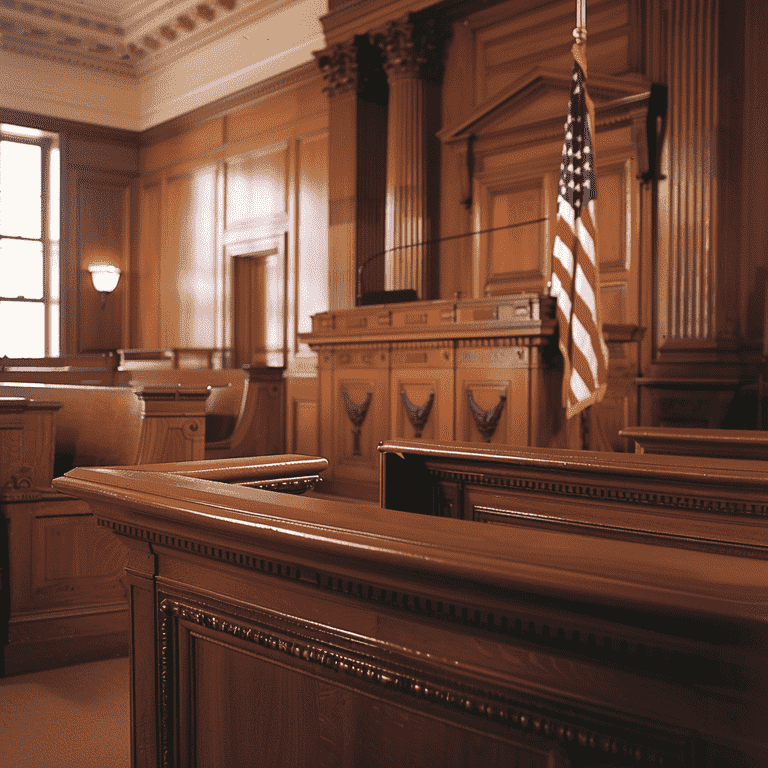 Courtroom scene representing the legal process for hit and run charges