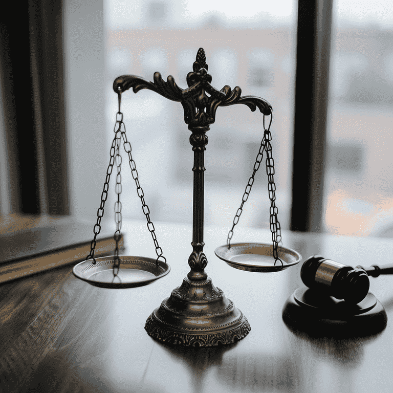 Balanced scales and gavel in courtroom