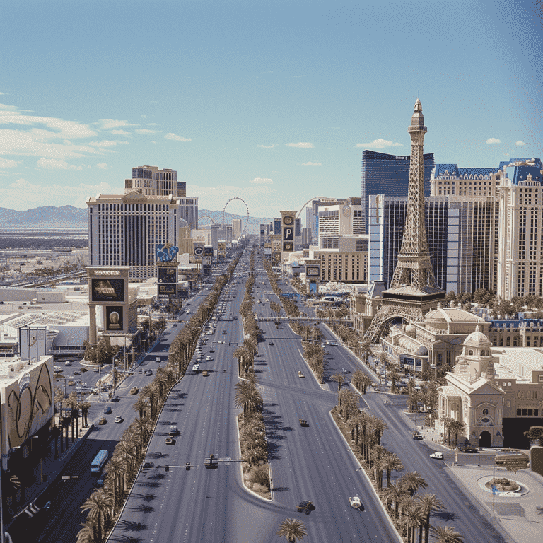 Las Vegas skyline with focus on courthouse buildings.