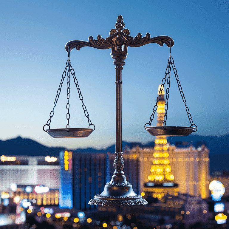 Scale of Justice with Las Vegas Skyline