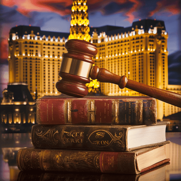 Gavel and Legal Books with Las Vegas Courthouse Background