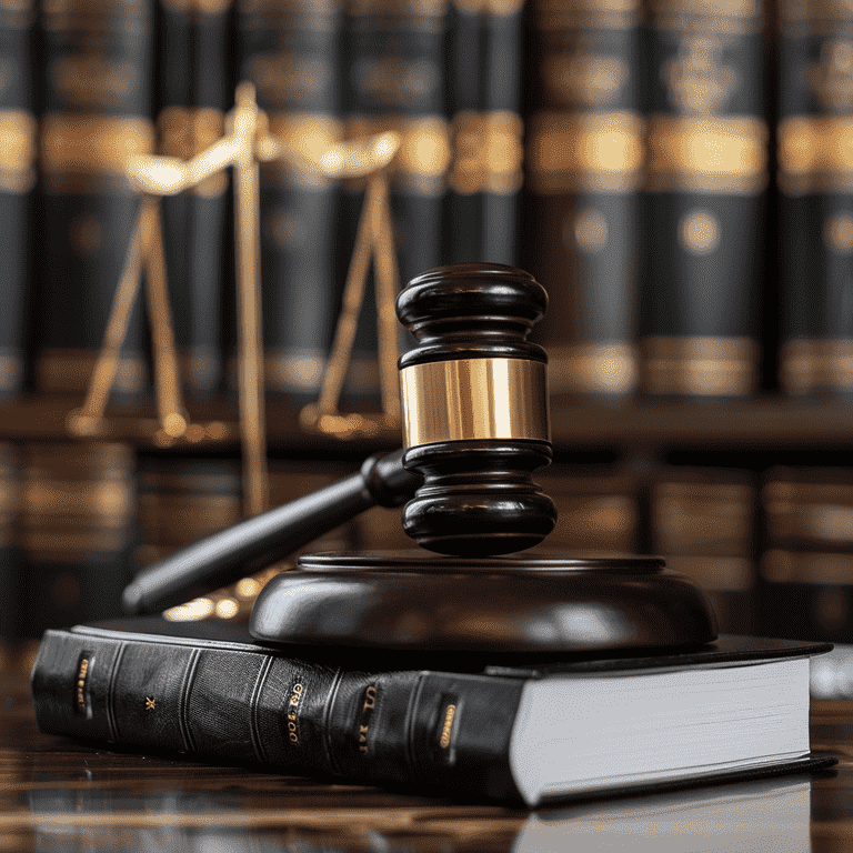 Gavel and Law Books on Desk with Legal Documents