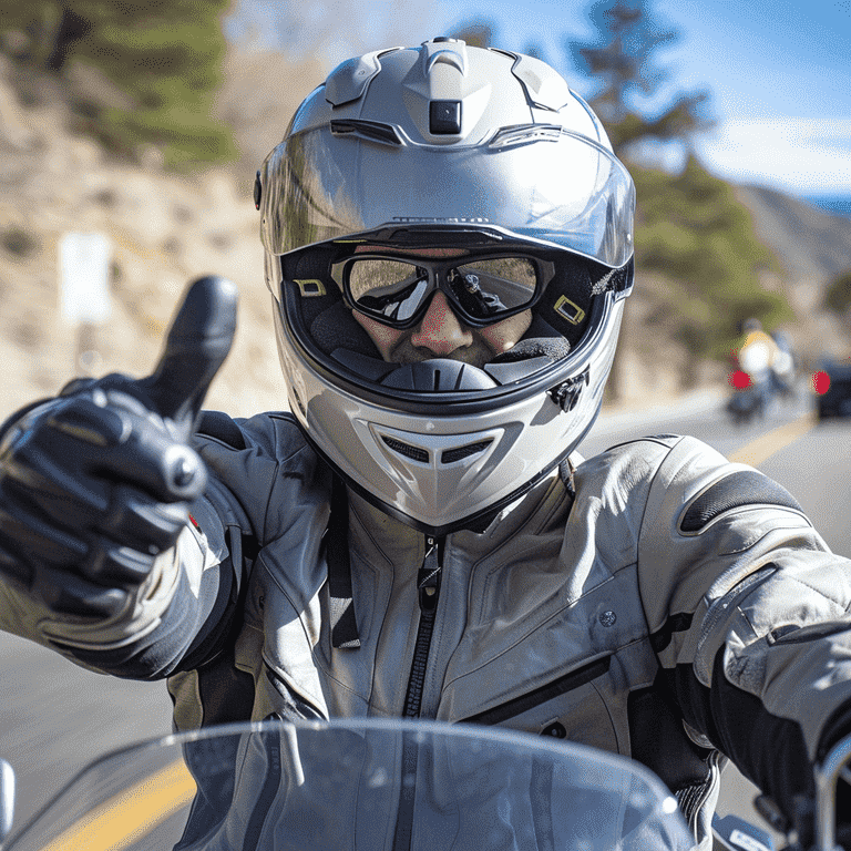 Motorcyclist geared up with safety equipment