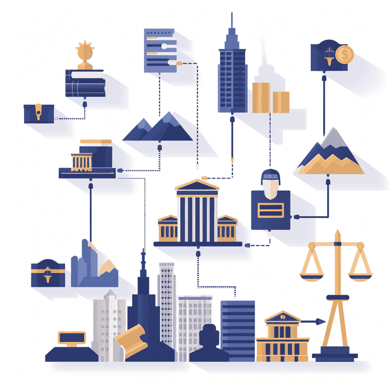 Illustrative flowchart depicting the steps in a personal injury case with a subtle Las Vegas backdrop.