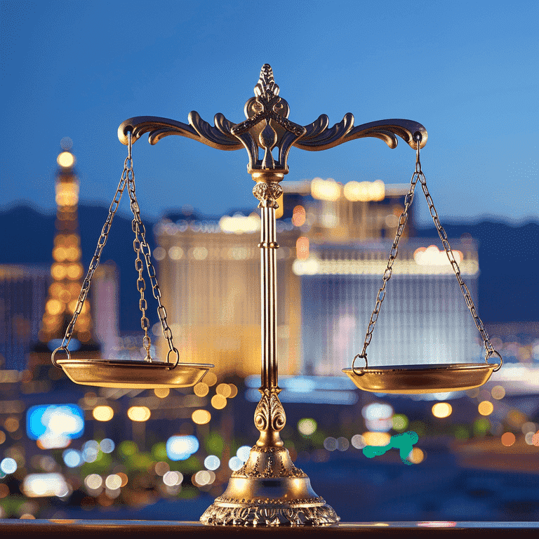 Scale of Justice in front of Las Vegas Skyline