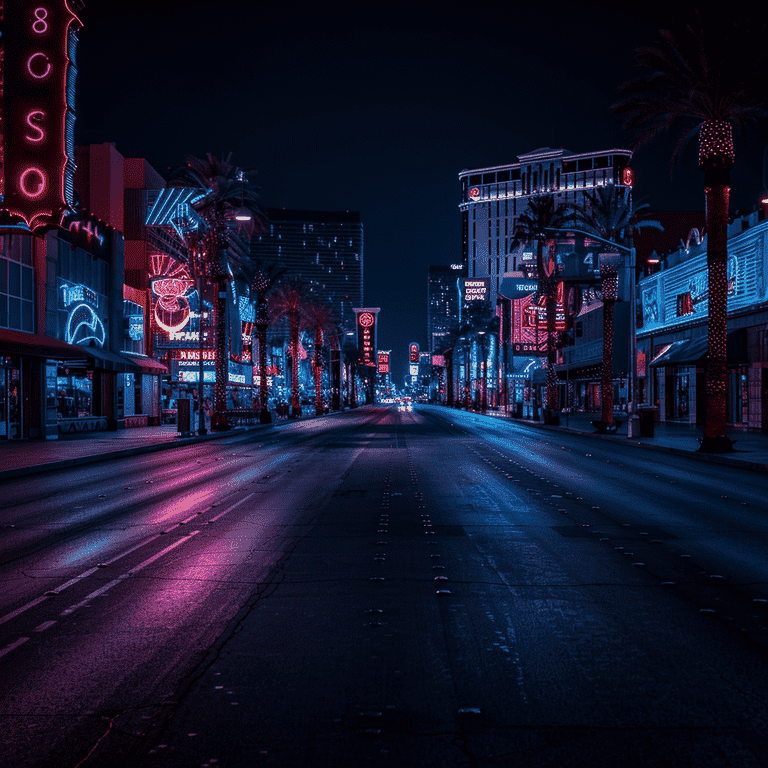 Empty Las Vegas street at night, symbolizing caution and the importance of avoiding mistakes.