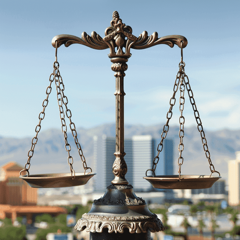 Justice scale with Nevada landmarks in the background