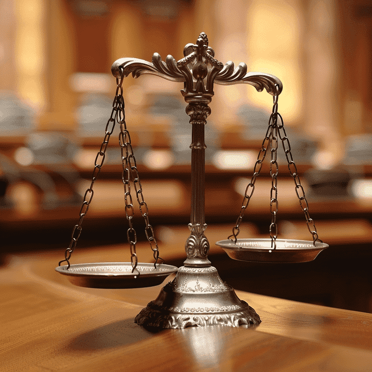 Balanced scales in a courtroom, symbolizing legal protection.