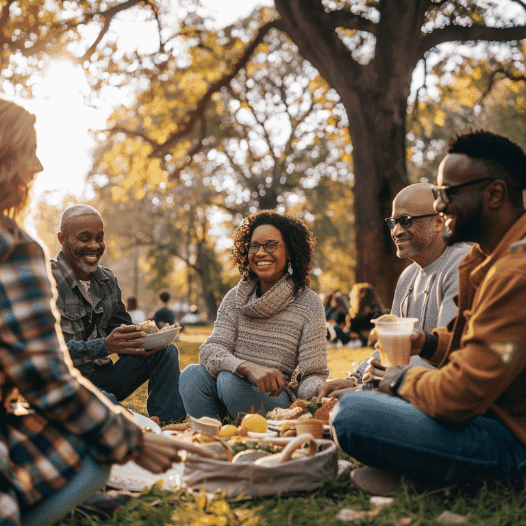 Diverse group of homeowners enjoying a picnic in the park