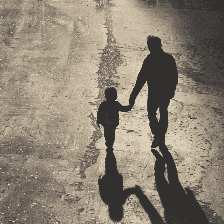 Parent and child walking together, symbolizing the journey ahead.