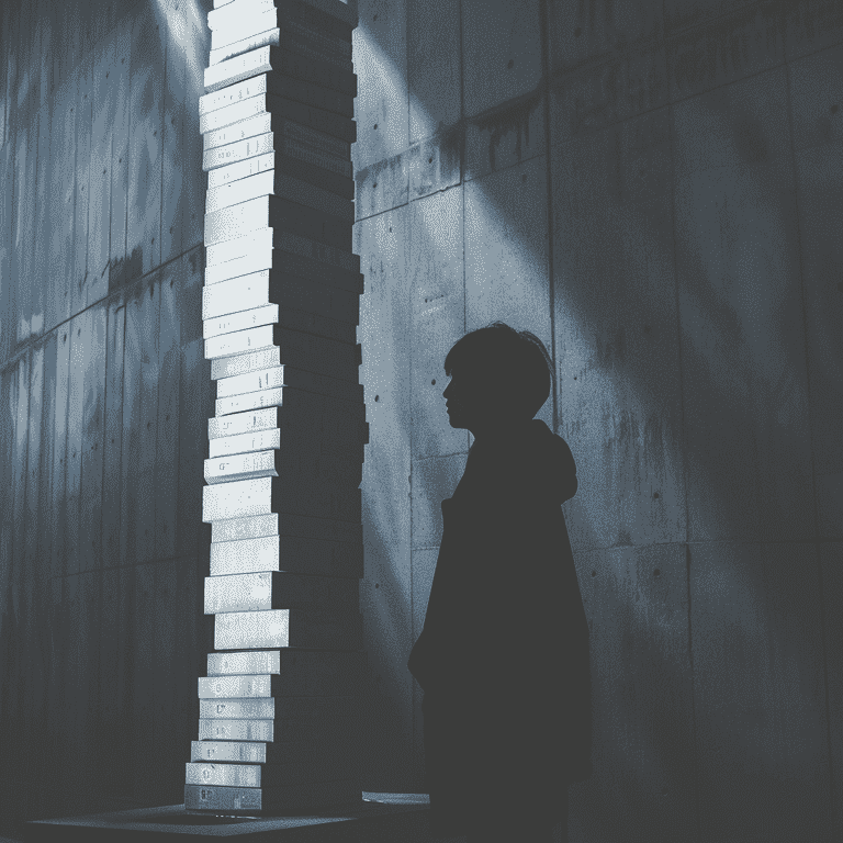 Shadow of a Person Contemplating Stacked Blocks of Criminal Charges